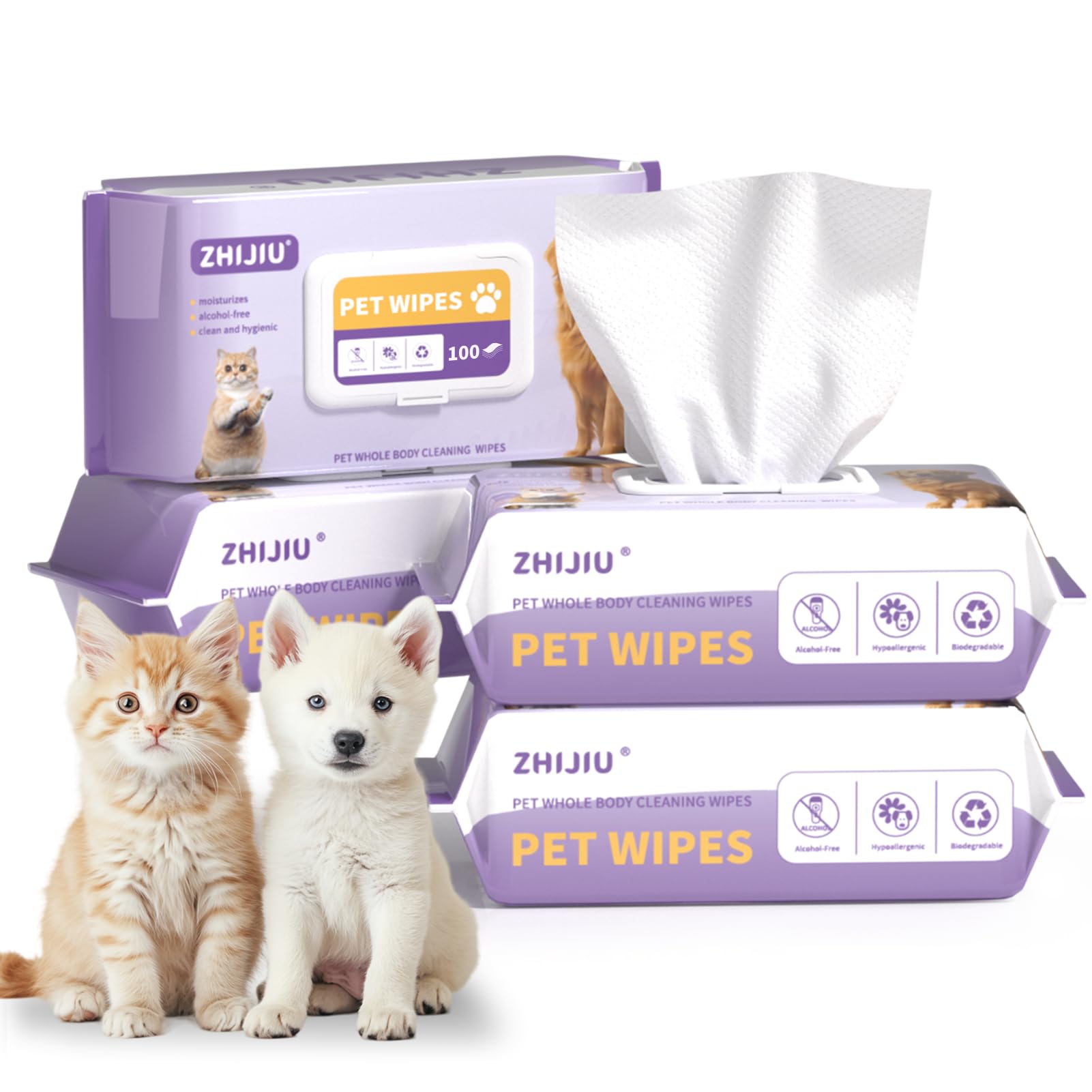 ZHIJIU Unscented Dog Grooming Wipes, 400-Count