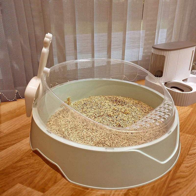 Semi-Enclosed Cat Litter Box with Scoop